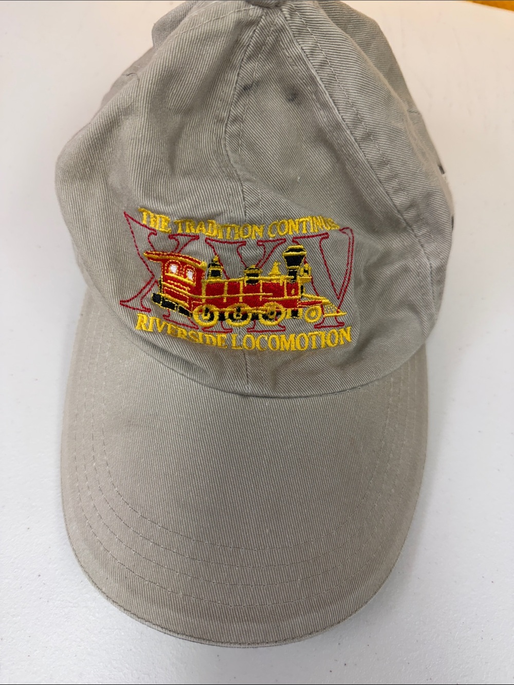 Men’s Beige Train Embroidered Baseball Cap - Riverside Locomotion The Tradition